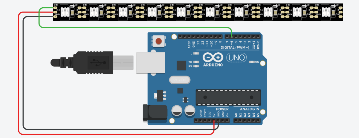 Ilustração da fita de LED RGB WS2812B conectada ao Arduino Uno