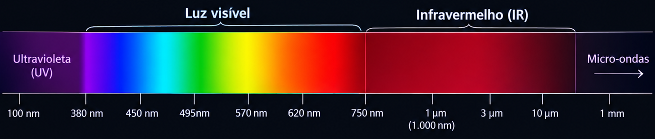 Espectro eletromagnético mostrando a luz infravermelha