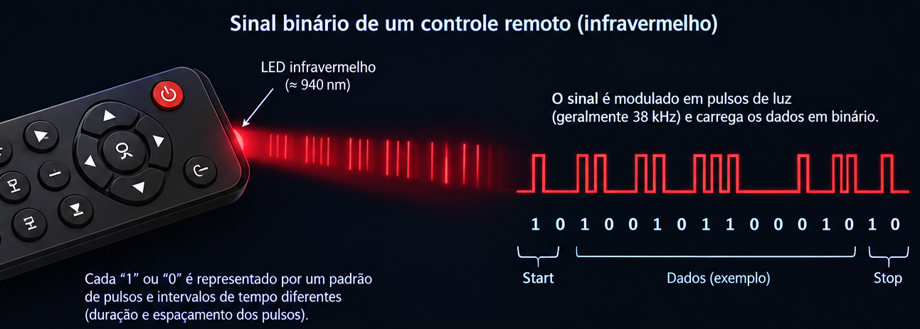 Sinal de comunicação infravermelho modulado em 38 kHz
